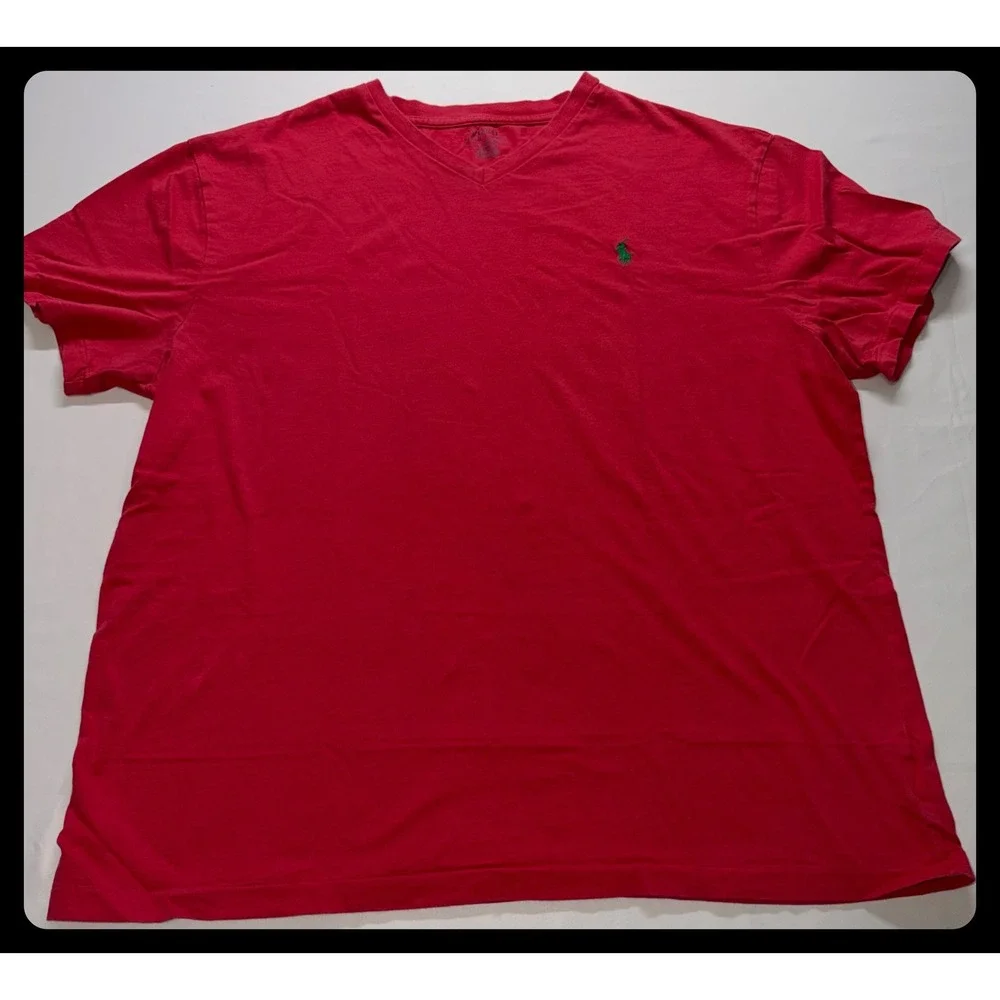 Polo Ralph Lauren T-Shirt Mens Large Red V-Neck Classic Fit Short Sleeve Pony